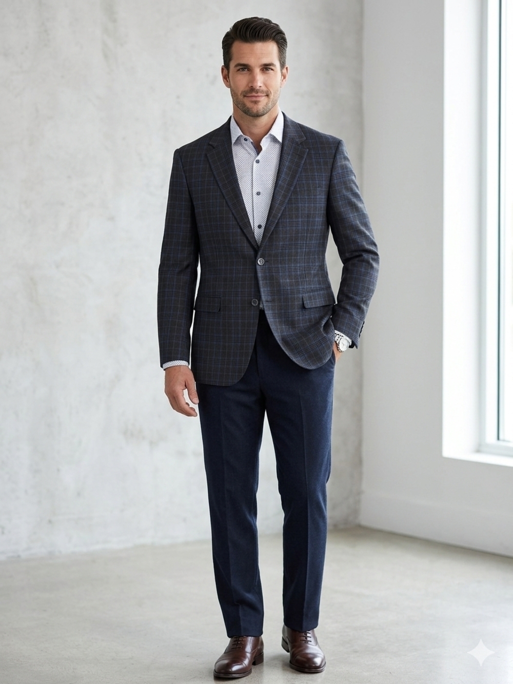 Tiglio Luxe Plaid Men's Coat with Blue Windowpane Size XL